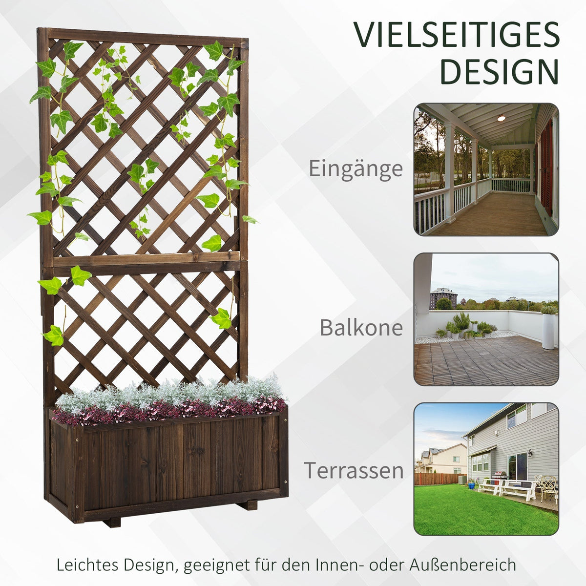 Raised Garden Bed with Trellis Flower Box, 72.5x31.5x149.5cm, Wooden