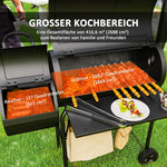 Charcoal Grill BBQ Smoker with Lid, Thermometer & Wheels, Steel