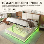 Upholstered Bed, 140x200cm Modern with Adjustable Headboard, USB/Type-C, LED, Hydraulic Lift, XXL Storage - Beige