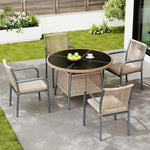 Modern Garden Furniture Set with Round Table & 4 Chairs, Rattan
