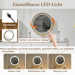 Dressing table set with LED-illuminated mirror, transparent tempered glass tabletop, side cabinet, white