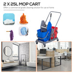 Cleaning Trolley 2 Buckets 4 Wheels Metal/PP Blue/Red