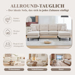 U-shaped Sofa Large 4-Seater Two Chaise Lounges Linen Fabric Beige
