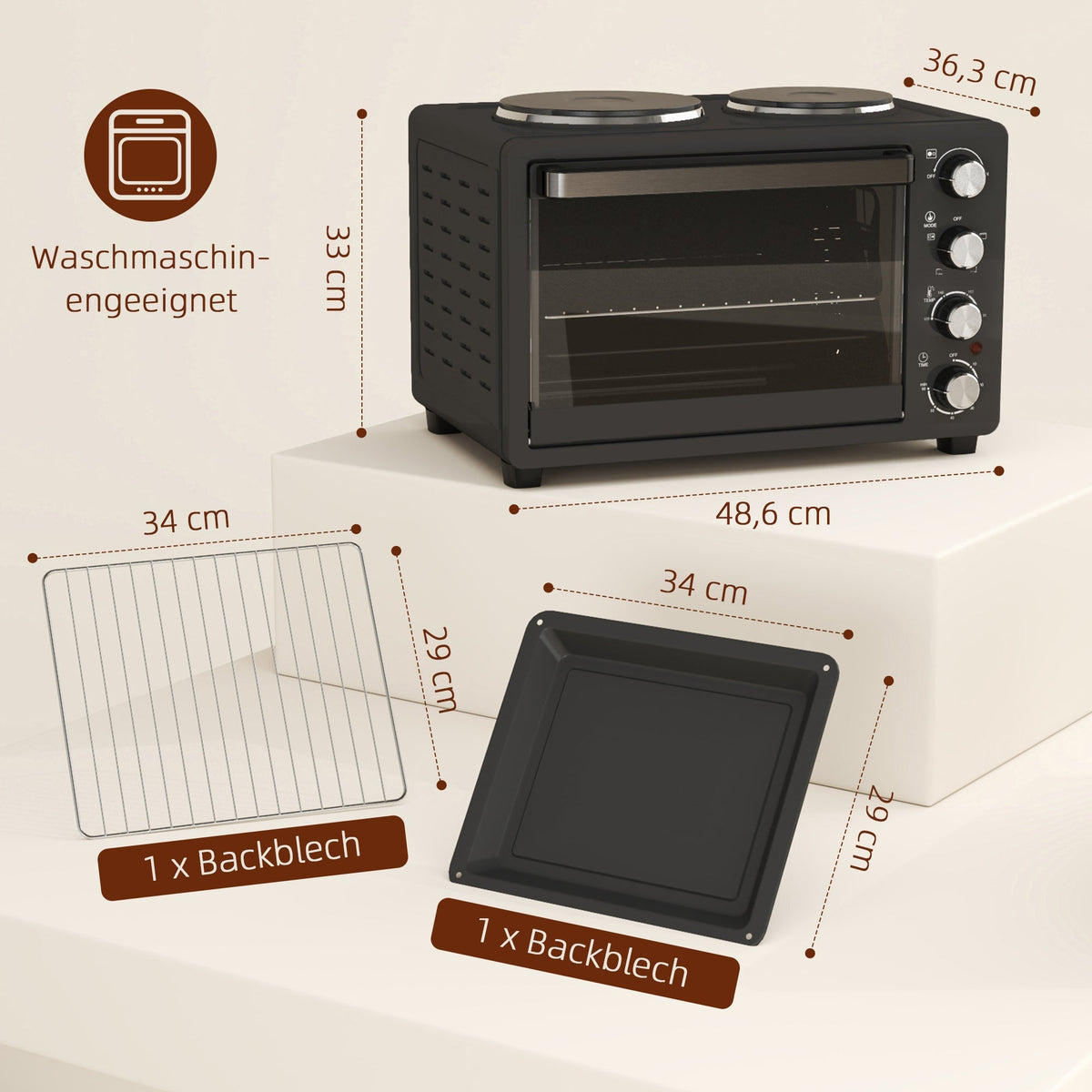 Mini Oven 28L 2600W with 2 Warming Plates, Black