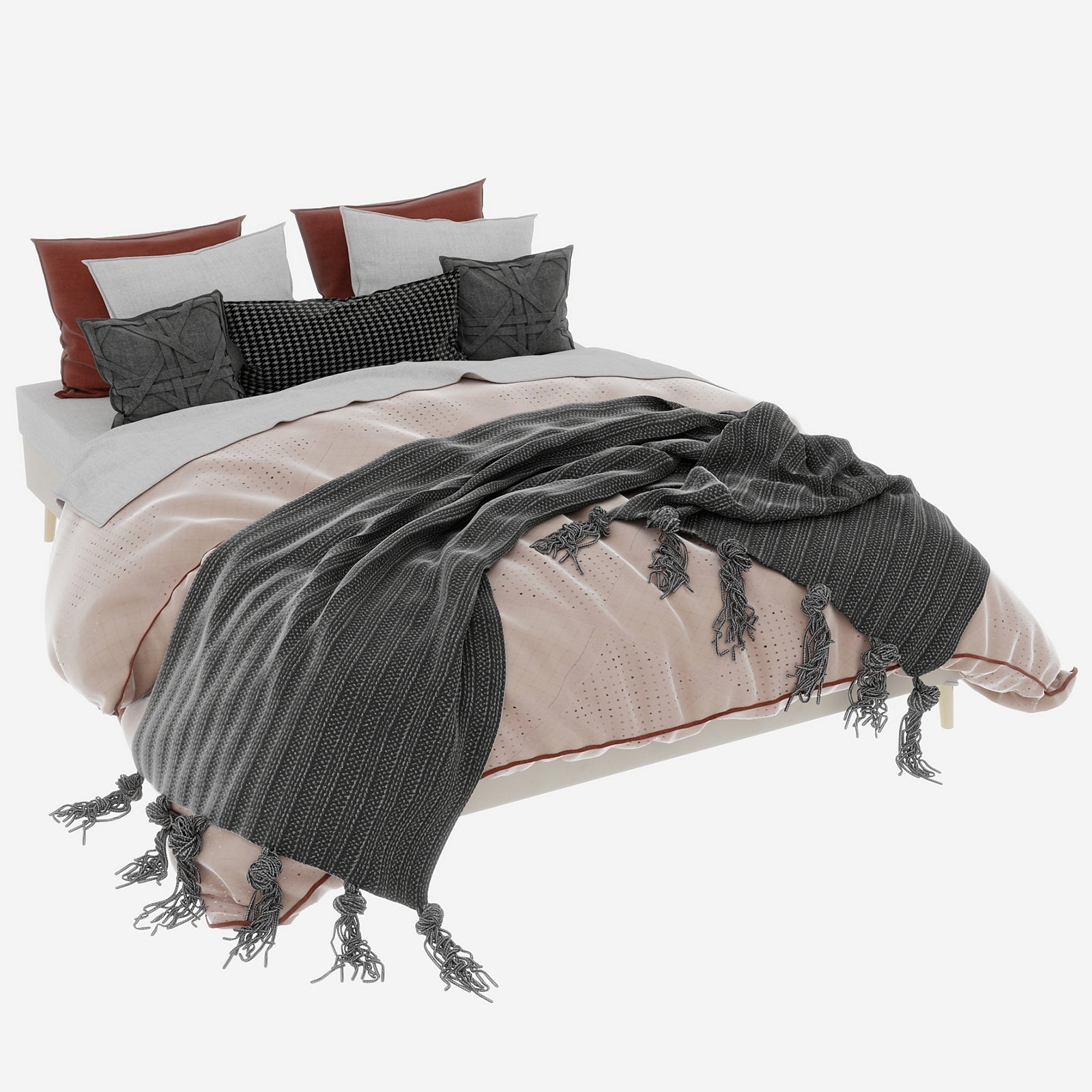 Modern Minimalist Bed Frame 160x200cm Low-Profile Base, Beige Dutch Velvet