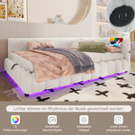 Daybed 90x200cm LED Hydraulic Storage USB White Imitation Fleece
