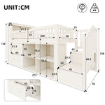 Mid-Height Bed 90x200 cm with Drawers, Storage & LED Lighting, White