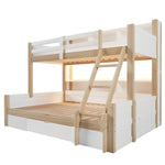Bunk Bed 90x200 & 140x200 with Storage & LED, White + Natural