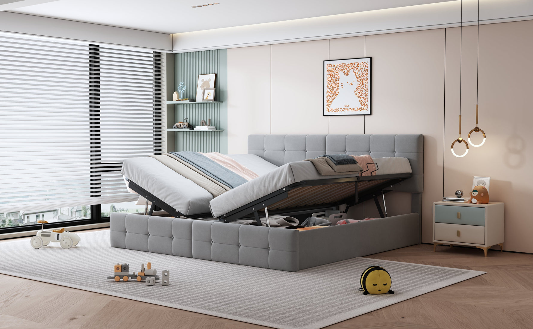 Upholstered Bed 180x200 cm, Hydraulic Storage Multifunctional Double, Velvet Grey