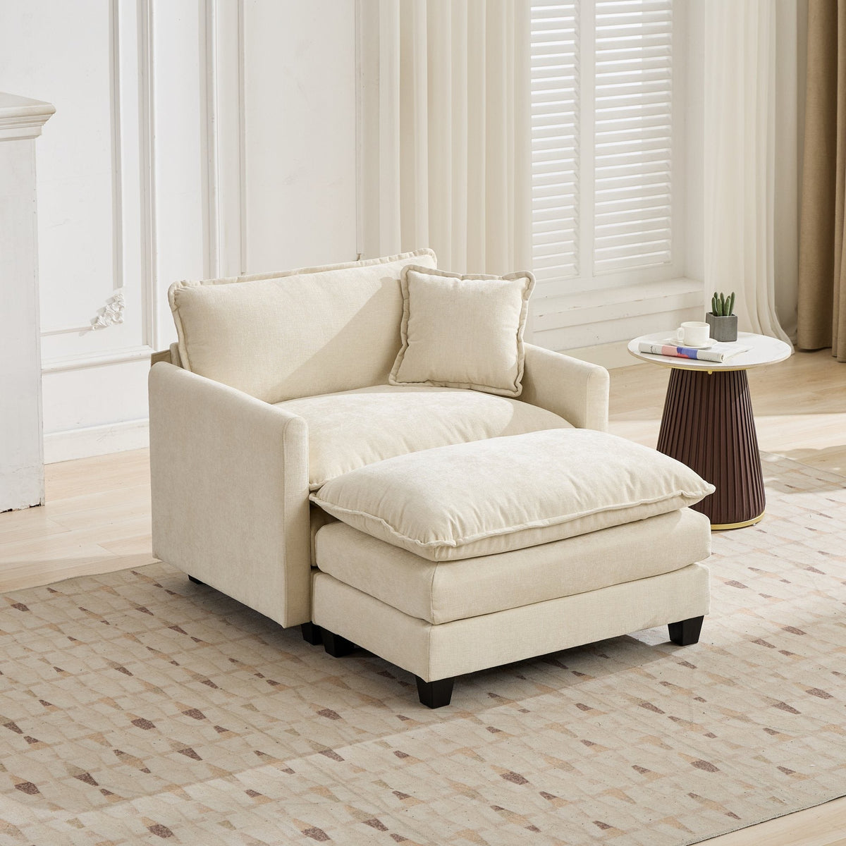Cloud Sofa Ottoman - Modern Sectional Upholstered Cushion - Chenille Beige