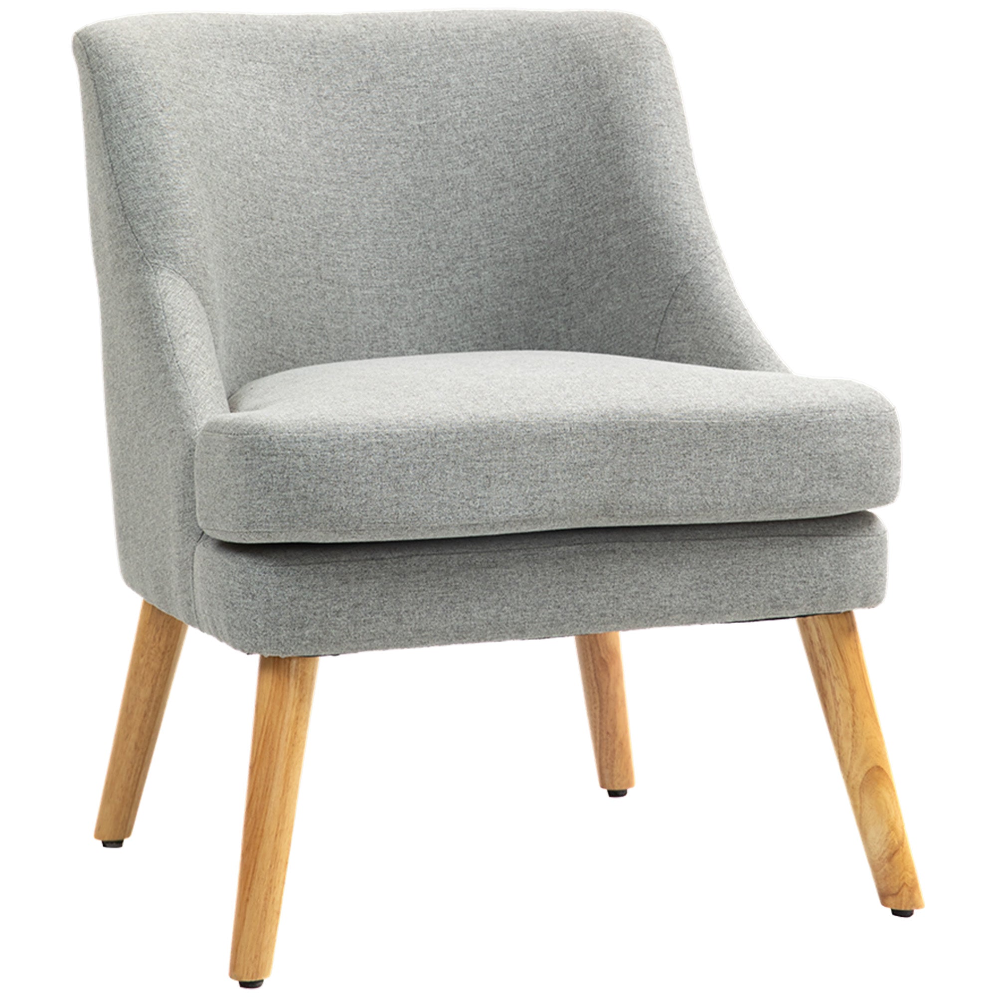Armchair Lounge Chair, Upholstered with Armrest, Wooden Legs, Light Grey