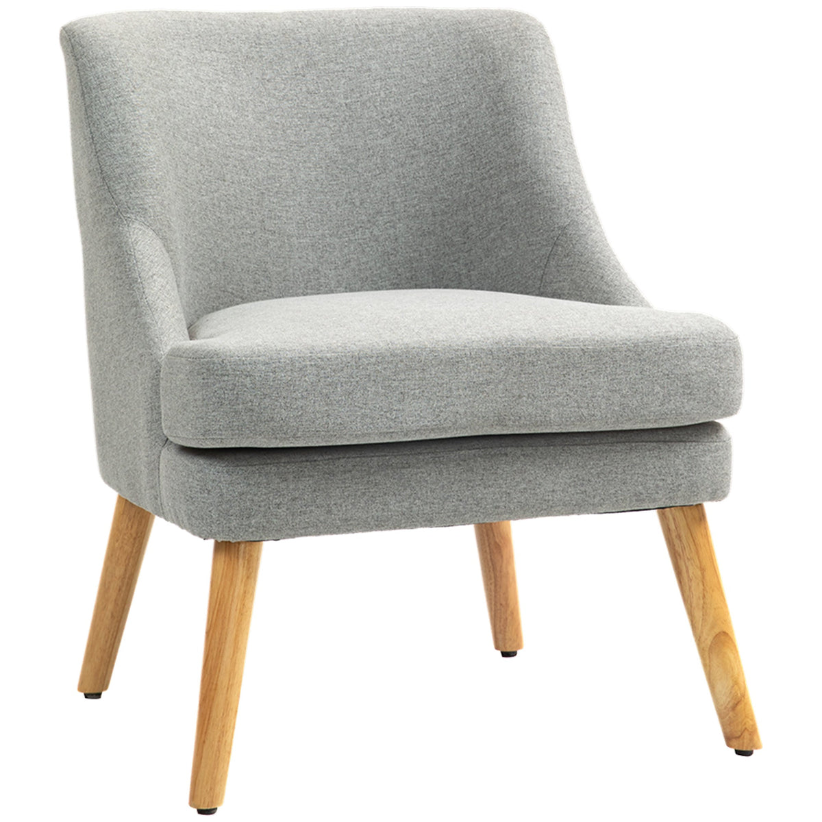 Armchair Lounge Chair, Upholstered with Armrest, Wooden Legs, Light Grey