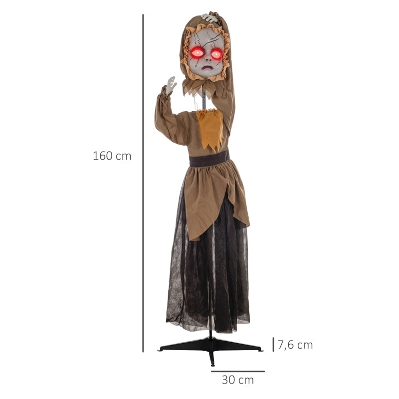 Scary Doll Halloween Decoration, Movable Head, Red Eyes, Battery Operated