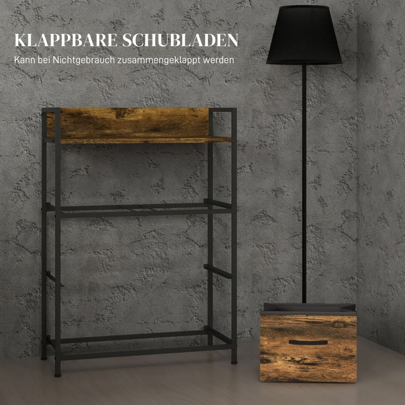 Chest of Drawers Sideboard, 4 Fabric Drawers, Industrial, Brown/Black