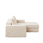 Corduroy 2-in-1 Sofa Bed with Two Pillows, Removable Footstool and Modular Design, Corduroy
