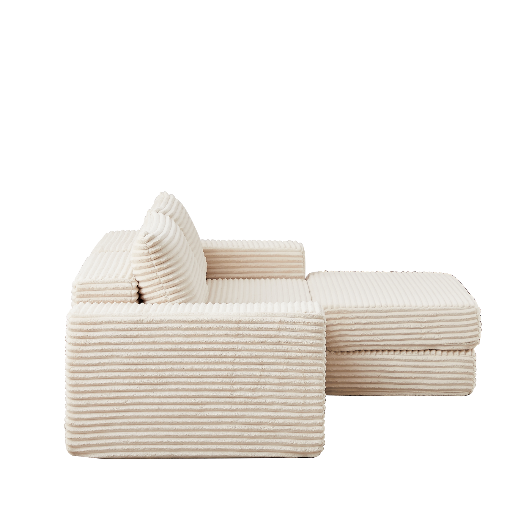 Corduroy 2-in-1 Sofa Bed with Two Pillows, Removable Footstool and Modular Design, Corduroy