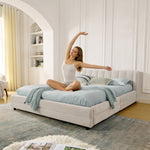 Double Bed 140x200cm Storage USB Port Chenille Beige