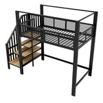 Metal Loft Bed 90x200cm with Canopy, Desk & Storage Steps, Black