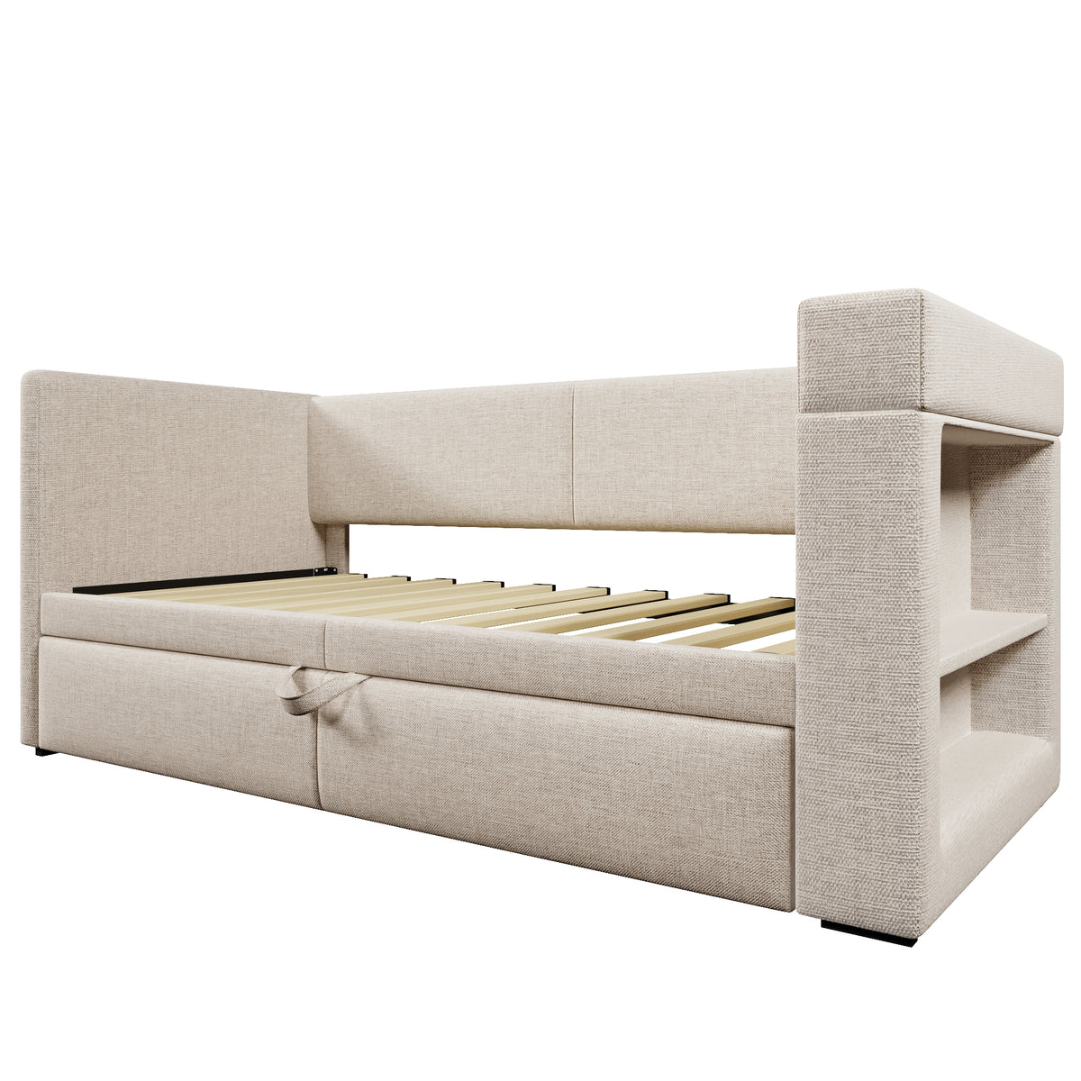 Upholstered Daybed 90x200cm with Trundle & USB, Beige Linen Blend
