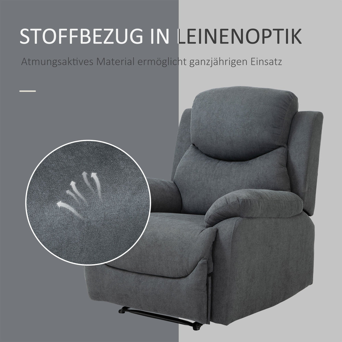 Reclining Armchair, 150° Tiltable for Living Room, Dark Grey Linen Look