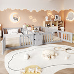 Kids Wooden Bed 90x200cm with Drawer & Safety Rail, Grey