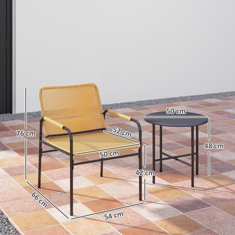 3-Piece Rattan Bistro Set, 2 Chairs Coffee Table, Steel Yellow