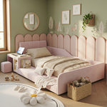 Upholstered Kids Bed Set with Desk & Stool, 90x200cm - Pink Velvet
