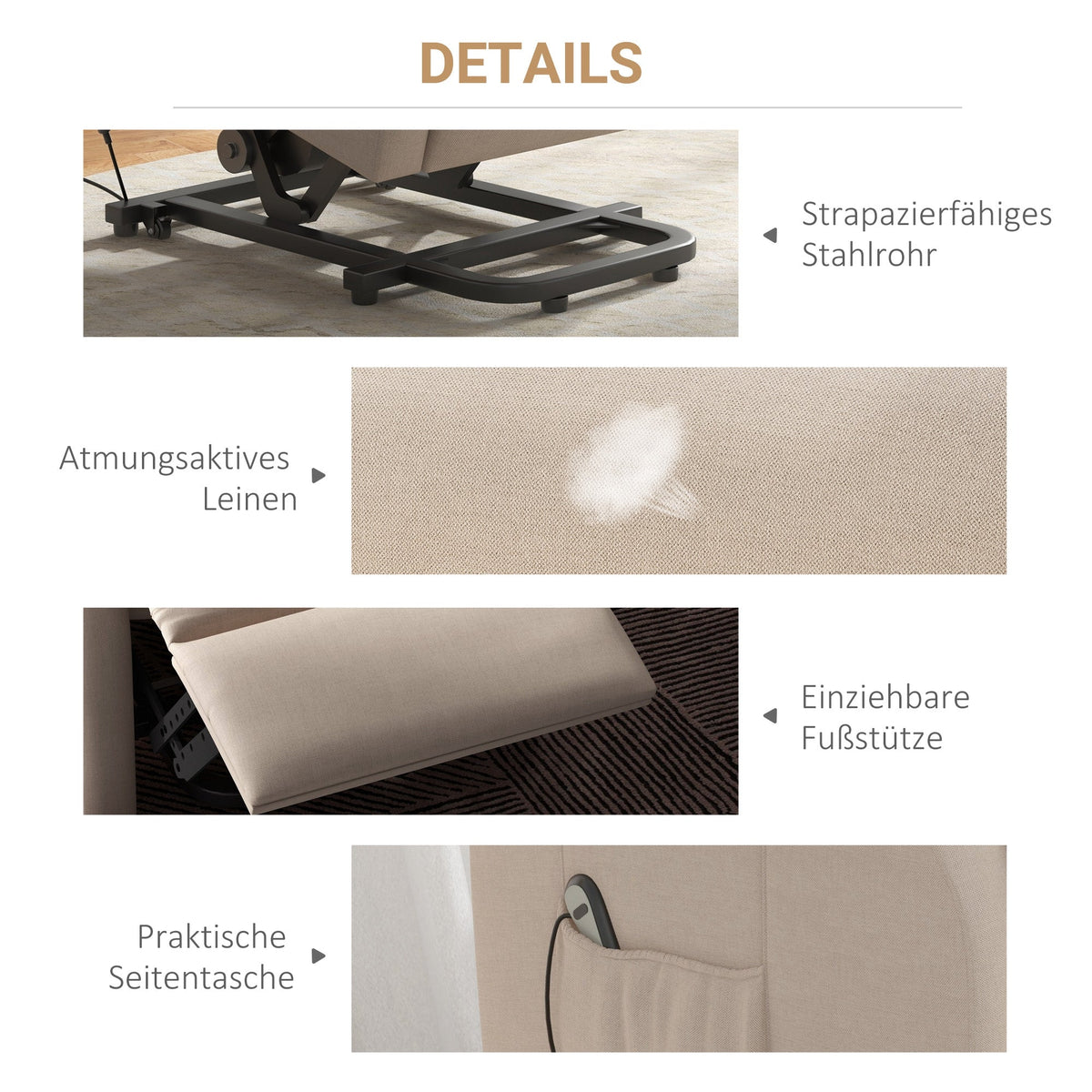 Electric Reclining Chair Lift Assistance up to 200kg, Cream