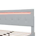 Linen Upholstered Bed with LED Headboard & Storage Drawers, Grey