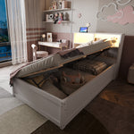 Sofa Bed 90*200, Hydraulic with Storage & Light Bar, White Wood