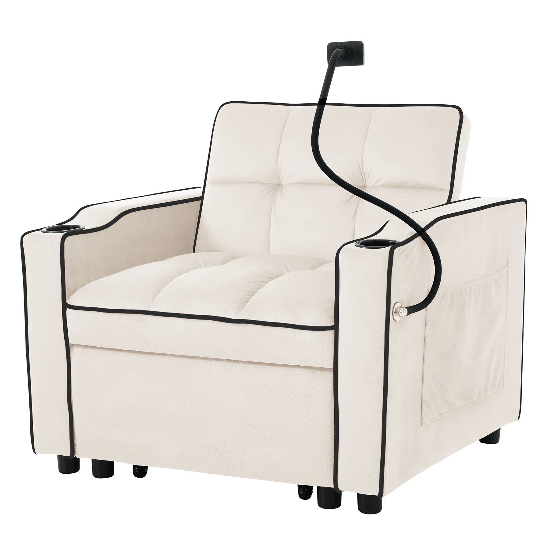 3-in-1 Pull-Out Single Sofa Bed with Cup & Phone Holders, for Small Spaces