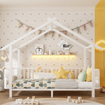 Children's House Bed 90x200cm with Safety Rail, White Metal
