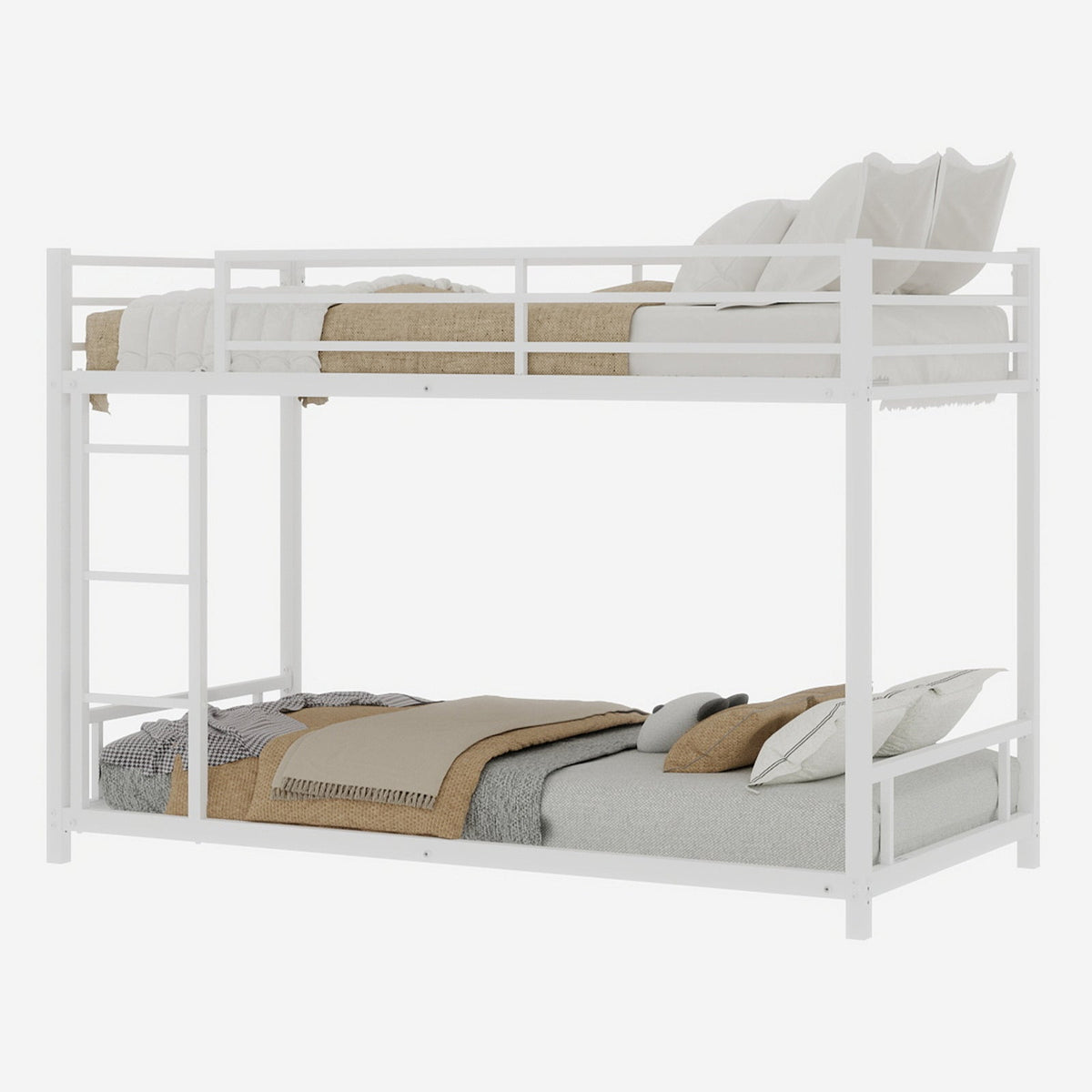 Metal Bunk Bed Twin Single Heavy Stable Low Noise Safety Railing, Metal