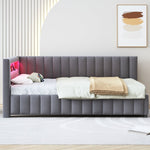 Upholstered Bed/Sofa Bed 140x200 LED Light USB Port Velvet Fabric, Grey