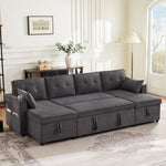 Sleeper Sofa U-Shaped with Storage & Cup Holders, Cotton and Linen Fabric