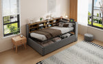 Upholstered Bed/Sofa Bed 90x200cm Multifunctional Hydraulic Storage USB/Type-C Night Light - Dark Grey Velvet