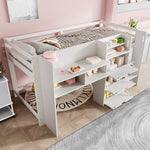 Mid-height Bed 90x200cm House Shape Storage Entertainment Area, White