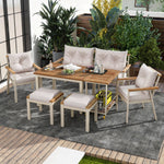 Garden Dining Table and Chair Set, 6-7 Seater with Armchairs and Removable Trolley, Acacia Wood