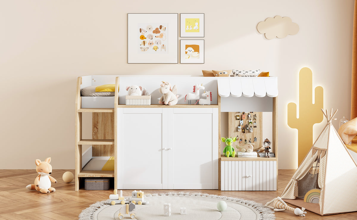 Children's House Bed 90x200cm with Storage & Ladder, Solid Wood