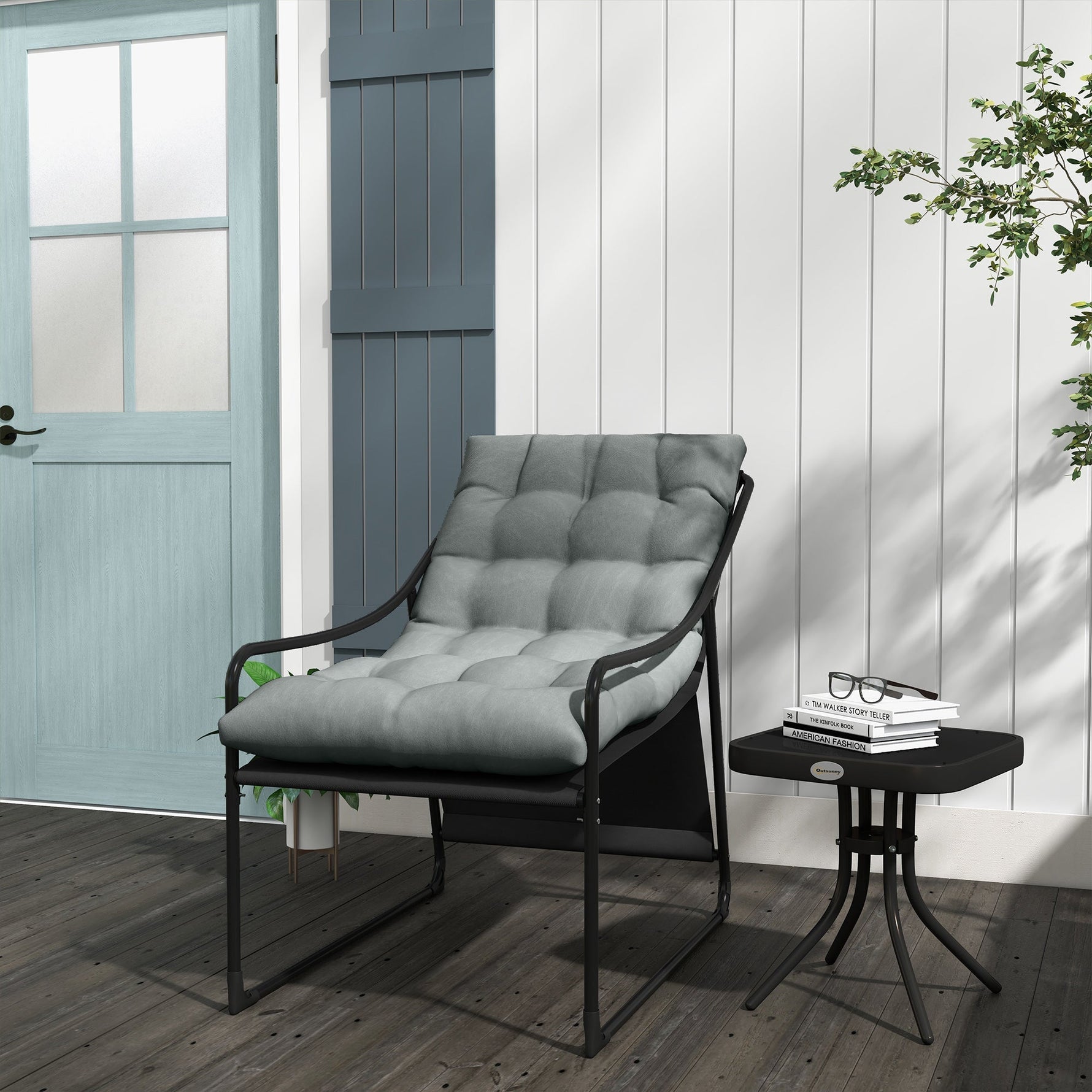 Garden Armchair Lounge Chair Thick Cushion Armrests 120 kg Load Capacity, Grey