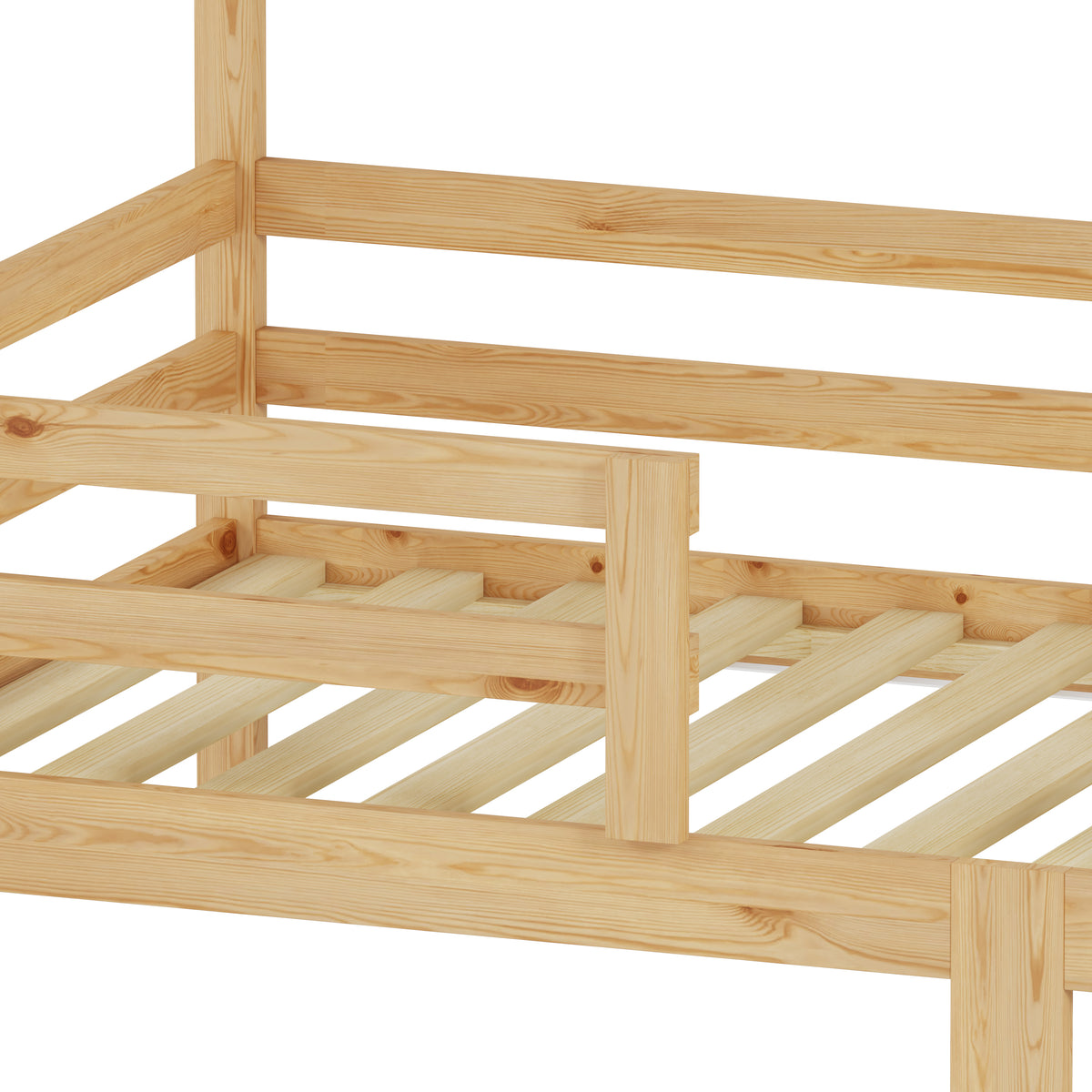 Children's House Bed 90x200cm Roof Design, Natural Solid Pine
