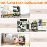 Kitchen Trolley with Perforated Board & Towel Holder, Storage Baskets, Black