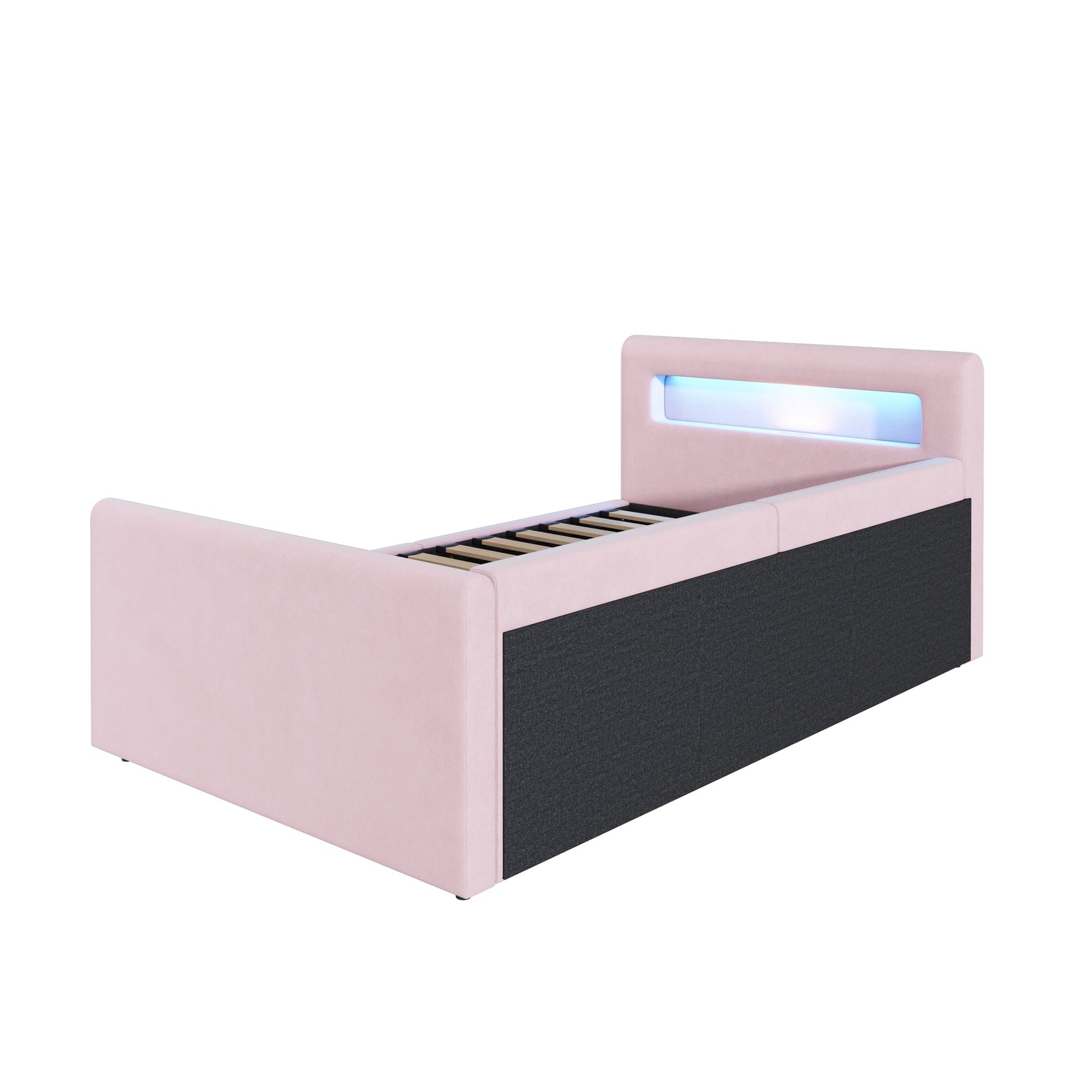 Upholstered Children's Bed with LED, USB Charging and Hydraulic Storage, 90x200cm Velvet
