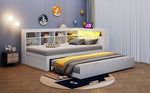Solid Wood Sofa with Pull-Out Bed, USB & LED, White