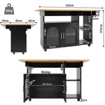 Kitchen Island Dining Cart - Multifunctional Table, Removable Trolley, Storage - Wood Grain Black