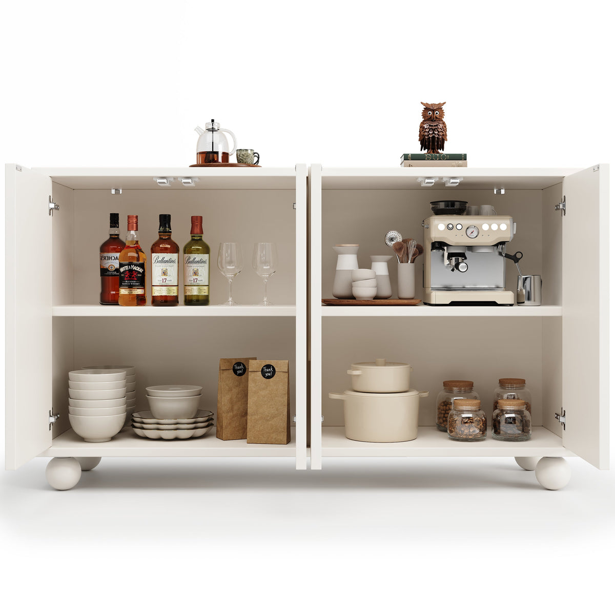 Sideboard Cabinet with Storage and Adjustable Top, White