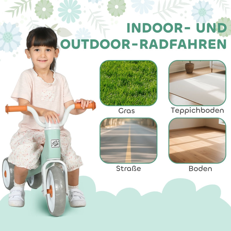Toddler Balance Bike with 3 Silent Wheels for 12-36 Months Boys and Girls, Green