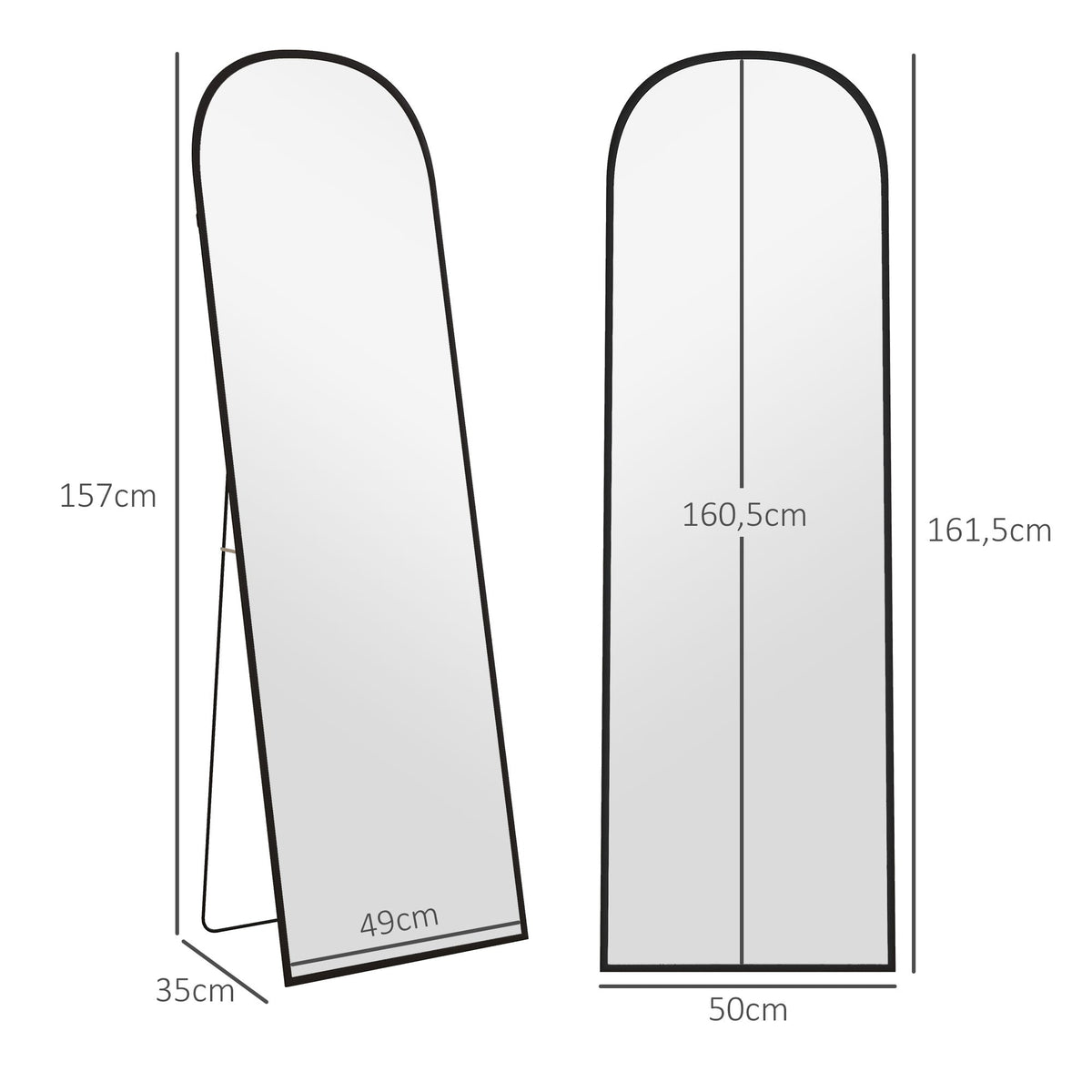 Full Length Mirror, Standing, Aluminum Alloy Frame, Black