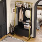 Modern Minimalist Wardrobe Compact Multifunctional Storage with Mirror & Shoe Bench, Metal Hooks