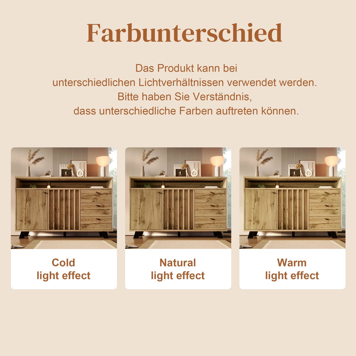 Vintage Sideboard Cabinet 3 Drawers 2 Doors Slatted Front 120cm - Dark Oak